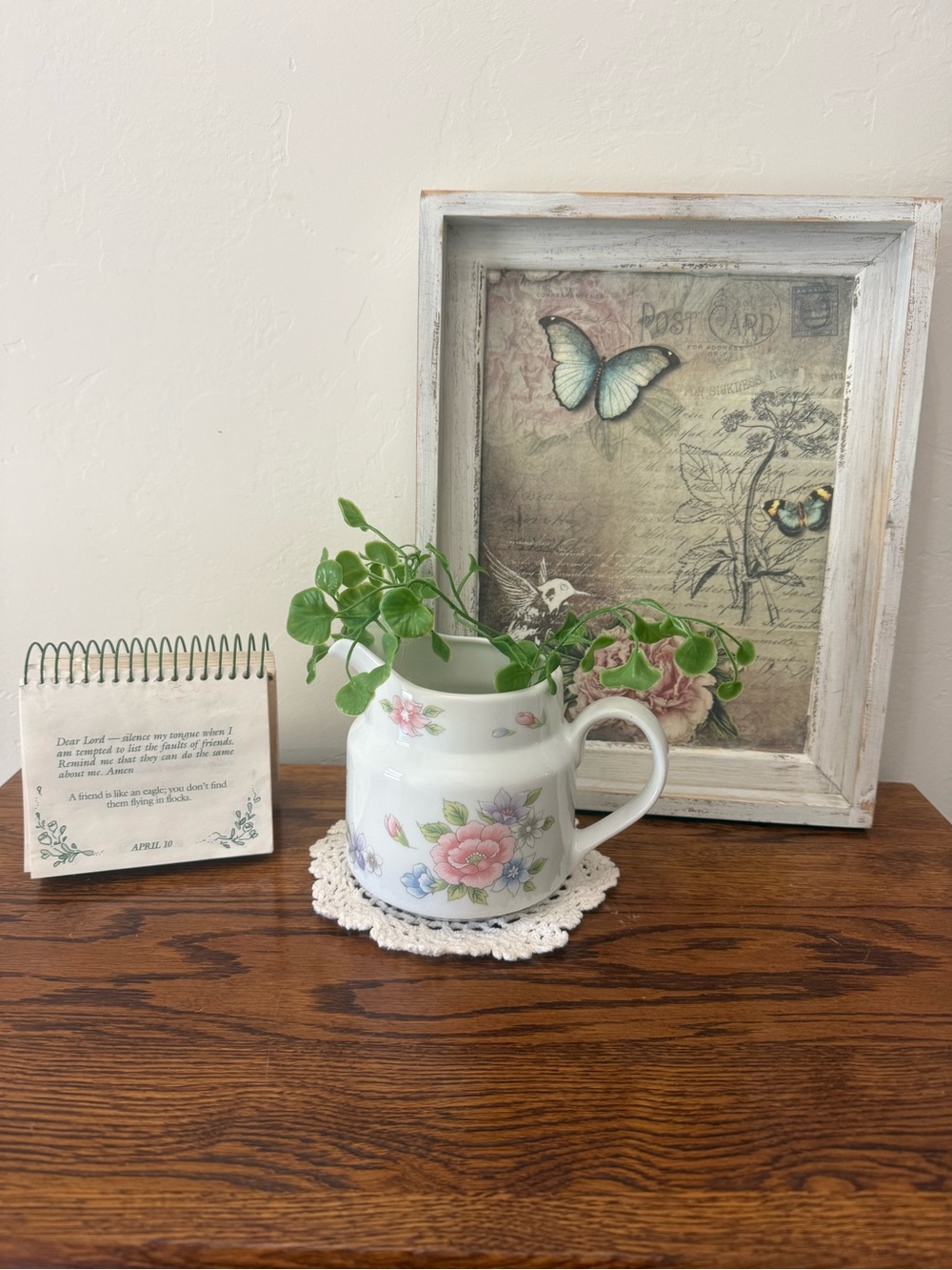 Vintage Floral Pitcher – 4" Tall, Cottagecore Charm - Picture 2 of 7